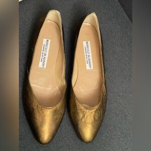 Manolo Blahnik Gold Bronze Metallic Leather Ballet Flats Sz. 39